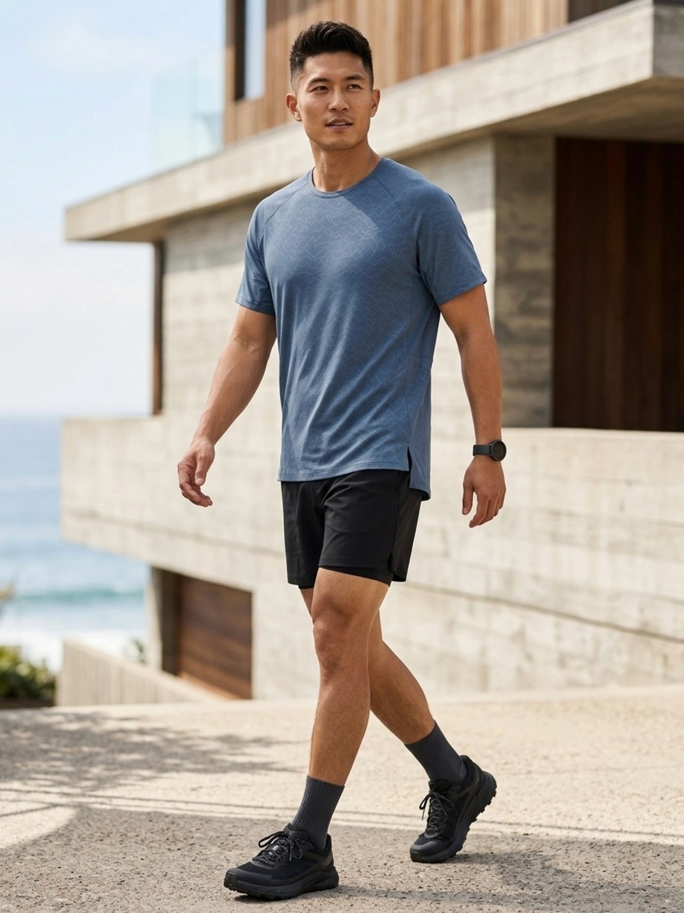 Lululemon Mens Size L Blue Better Each Day Mesh Geometric Short Sleeve Shirt